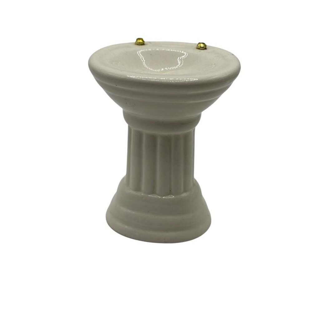 Doll House Ceramic Pedestal Sink With Brass Accents Which are broke off